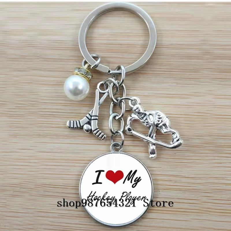 Fashion Ice Hockey Keychain Cross Hockey Stick Key Chain Elegant Leisure Sports Hockey Fans Gift