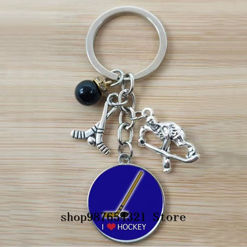 Fashion Ice Hockey Keychain Cross Hockey Stick Key Chain Elegant Leisure Sports Hockey Fans Gift