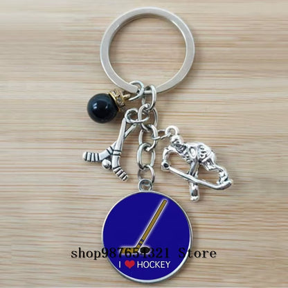 Fashion Ice Hockey Keychain Cross Hockey Stick Key Chain Elegant Leisure Sports Hockey Fans Gift