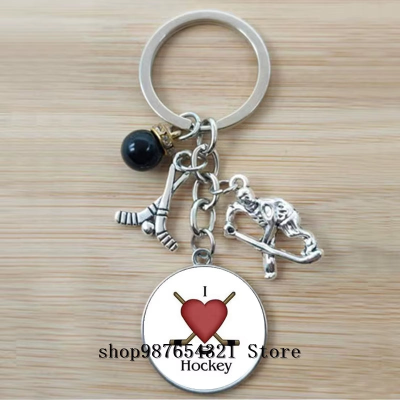Fashion Ice Hockey Keychain Cross Hockey Stick Key Chain Elegant Leisure Sports Hockey Fans Gift