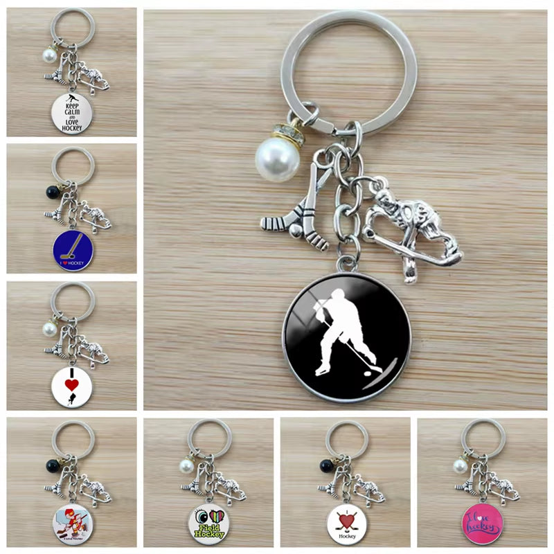 Fashion Ice Hockey Keychain Cross Hockey Stick Key Chain Elegant Leisure Sports Hockey Fans Gift