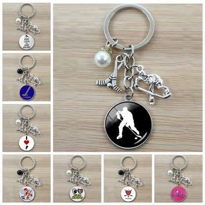 Fashion Ice Hockey Keychain Cross Hockey Stick Key Chain Elegant Leisure Sports Hockey Fans Gift