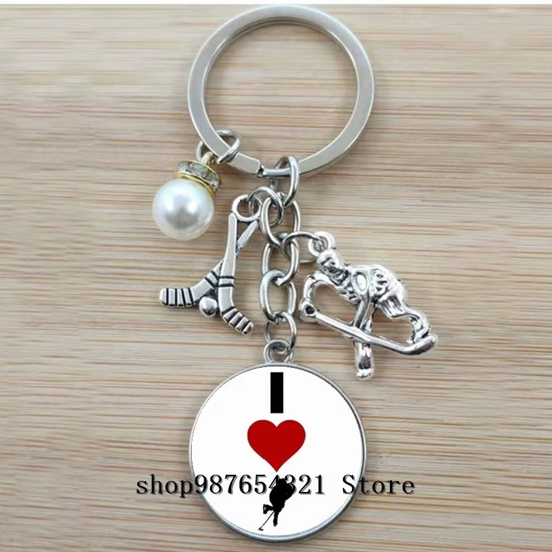 Fashion Ice Hockey Keychain Cross Hockey Stick Key Chain Elegant Leisure Sports Hockey Fans Gift