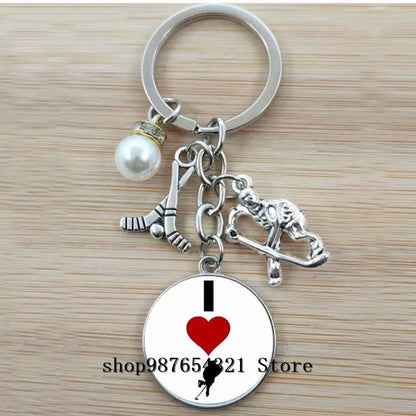 Fashion Ice Hockey Keychain Cross Hockey Stick Key Chain Elegant Leisure Sports Hockey Fans Gift