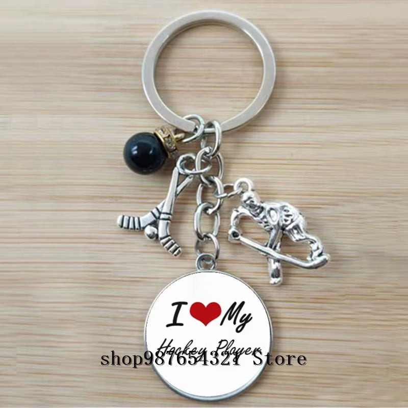 Fashion Ice Hockey Keychain Cross Hockey Stick Key Chain Elegant Leisure Sports Hockey Fans Gift