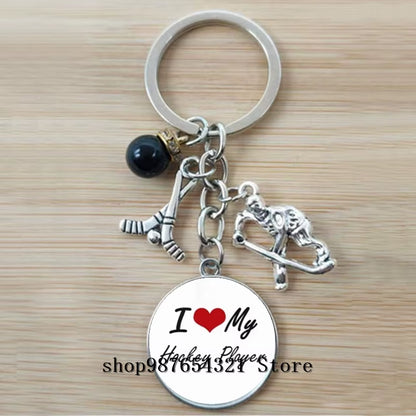 Fashion Ice Hockey Keychain Cross Hockey Stick Key Chain Elegant Leisure Sports Hockey Fans Gift
