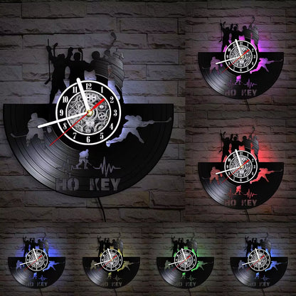 Hockey Man Cave Wall Decor Clock Watch Hockey Club Team Logo Hockey Sticks and Puck Vinyl Record Wall Clock Hockey Fans Gift