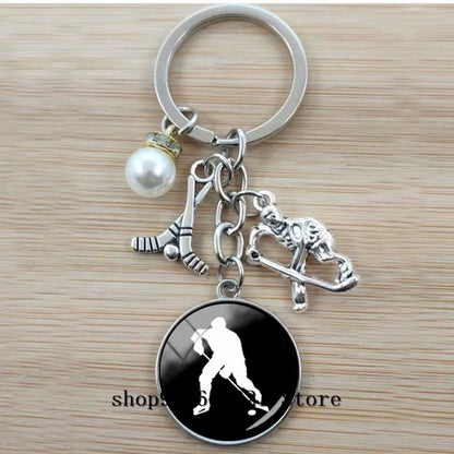 Fashion Ice Hockey Keychain Cross Hockey Stick Key Chain Elegant Leisure Sports Hockey Fans Gift