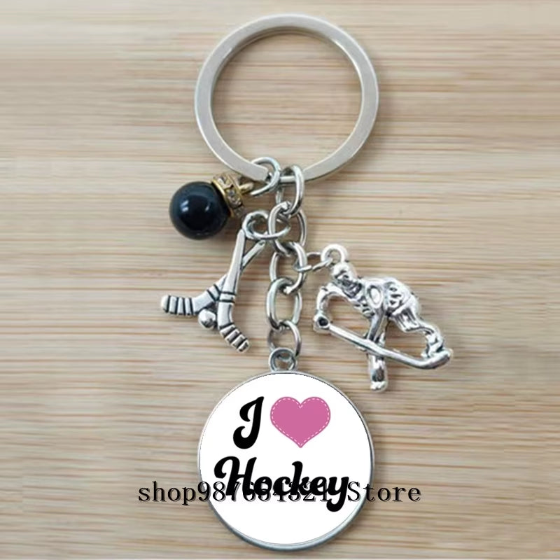 Fashion Ice Hockey Keychain Cross Hockey Stick Key Chain Elegant Leisure Sports Hockey Fans Gift