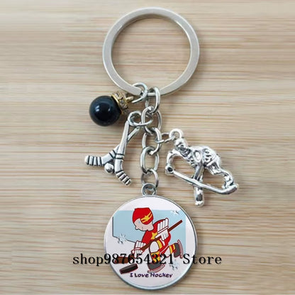 Fashion Ice Hockey Keychain Cross Hockey Stick Key Chain Elegant Leisure Sports Hockey Fans Gift
