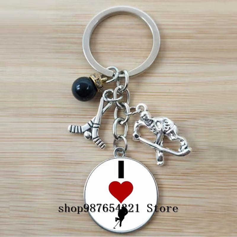 Fashion Ice Hockey Keychain Cross Hockey Stick Key Chain Elegant Leisure Sports Hockey Fans Gift