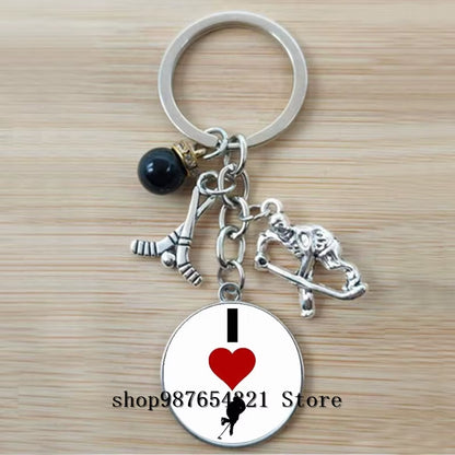 Fashion Ice Hockey Keychain Cross Hockey Stick Key Chain Elegant Leisure Sports Hockey Fans Gift
