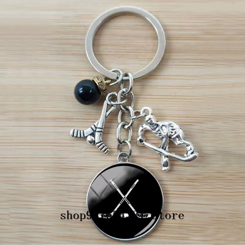 Fashion Ice Hockey Keychain Cross Hockey Stick Key Chain Elegant Leisure Sports Hockey Fans Gift