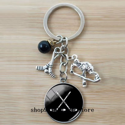 Fashion Ice Hockey Keychain Cross Hockey Stick Key Chain Elegant Leisure Sports Hockey Fans Gift
