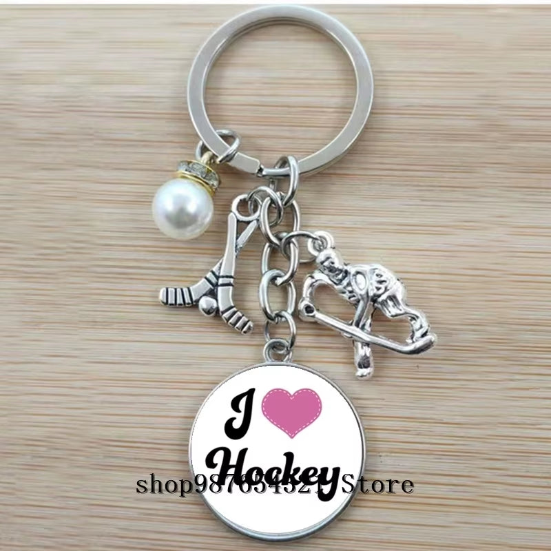 Fashion Ice Hockey Keychain Cross Hockey Stick Key Chain Elegant Leisure Sports Hockey Fans Gift
