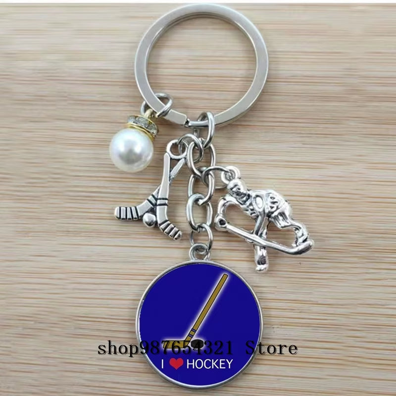 Fashion Ice Hockey Keychain Cross Hockey Stick Key Chain Elegant Leisure Sports Hockey Fans Gift