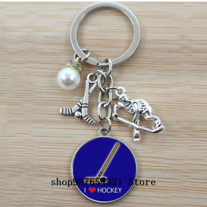 Fashion Ice Hockey Keychain Cross Hockey Stick Key Chain Elegant Leisure Sports Hockey Fans Gift