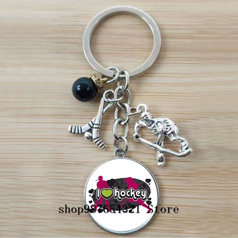 Fashion Ice Hockey Keychain Cross Hockey Stick Key Chain Elegant Leisure Sports Hockey Fans Gift
