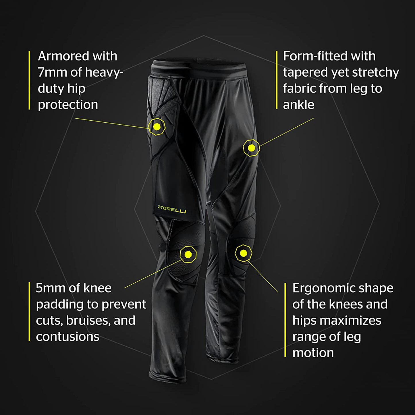 Exoshield Goalkeeper Pants, High-Impact Protection, Sweat-Wicking, Breathable Athletic Full Length Pants for Soccer & Heavy-Duty Sports, Black | Medium