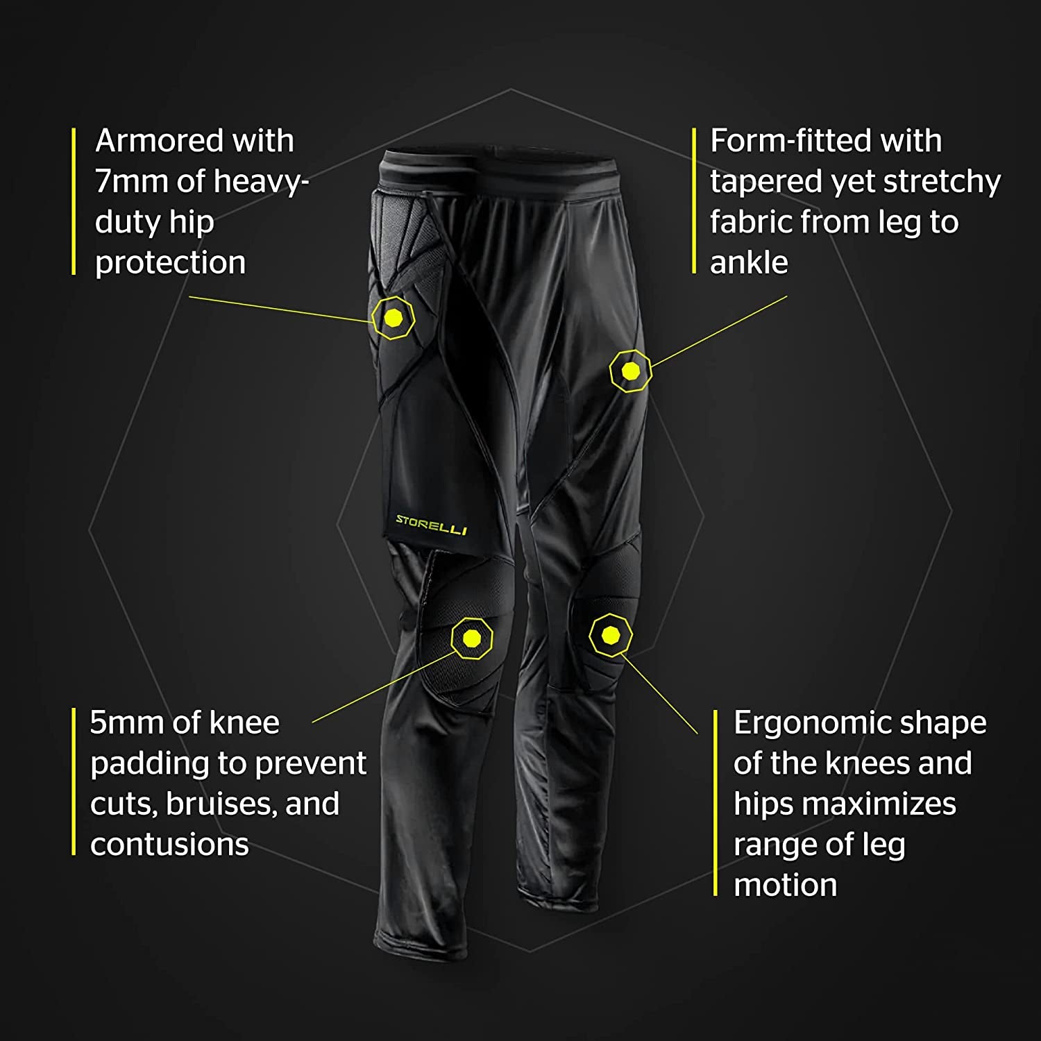Exoshield Goalkeeper Pants, High-Impact Protection, Sweat-Wicking, Breathable Athletic Full Length Pants for Soccer & Heavy-Duty Sports, Black | Medium