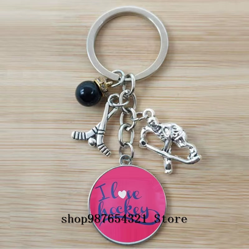 Fashion Ice Hockey Keychain Cross Hockey Stick Key Chain Elegant Leisure Sports Hockey Fans Gift
