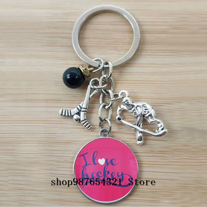 Fashion Ice Hockey Keychain Cross Hockey Stick Key Chain Elegant Leisure Sports Hockey Fans Gift