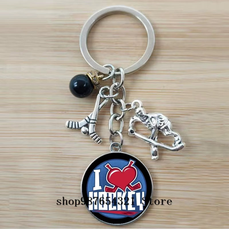 Fashion Ice Hockey Keychain Cross Hockey Stick Key Chain Elegant Leisure Sports Hockey Fans Gift