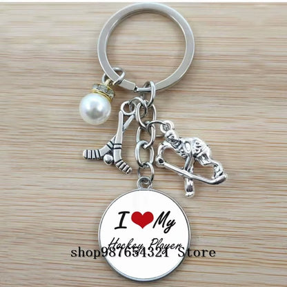 Fashion Ice Hockey Keychain Cross Hockey Stick Key Chain Elegant Leisure Sports Hockey Fans Gift