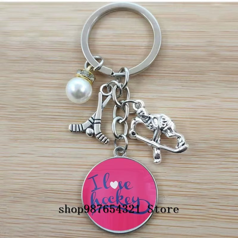 Fashion Ice Hockey Keychain Cross Hockey Stick Key Chain Elegant Leisure Sports Hockey Fans Gift