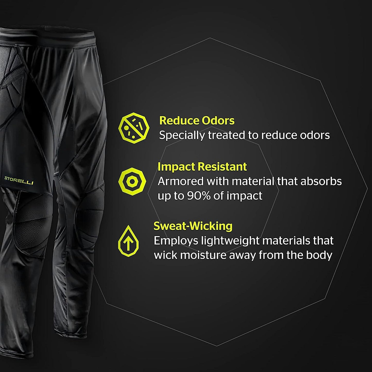 Exoshield Goalkeeper Pants, High-Impact Protection, Sweat-Wicking, Breathable Athletic Full Length Pants for Soccer & Heavy-Duty Sports, Black | Medium