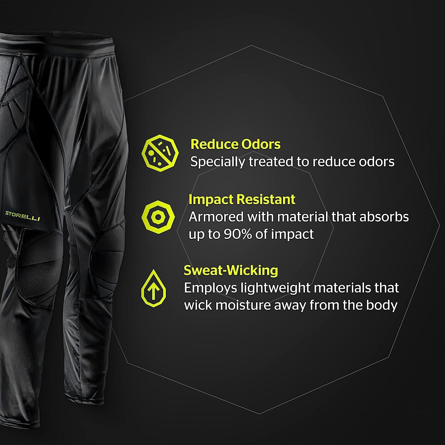 Exoshield Goalkeeper Pants, High-Impact Protection, Sweat-Wicking, Breathable Athletic Full Length Pants for Soccer & Heavy-Duty Sports, Black | Medium