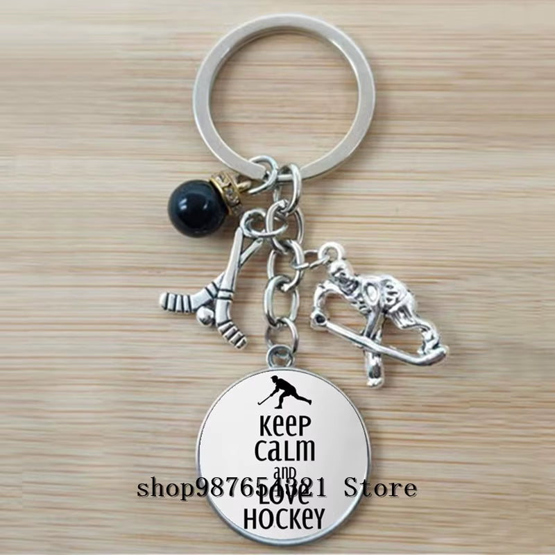 Fashion Ice Hockey Keychain Cross Hockey Stick Key Chain Elegant Leisure Sports Hockey Fans Gift