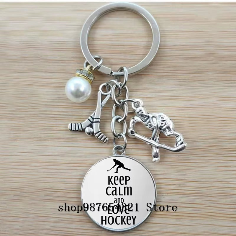Fashion Ice Hockey Keychain Cross Hockey Stick Key Chain Elegant Leisure Sports Hockey Fans Gift