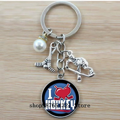 Fashion Ice Hockey Keychain Cross Hockey Stick Key Chain Elegant Leisure Sports Hockey Fans Gift
