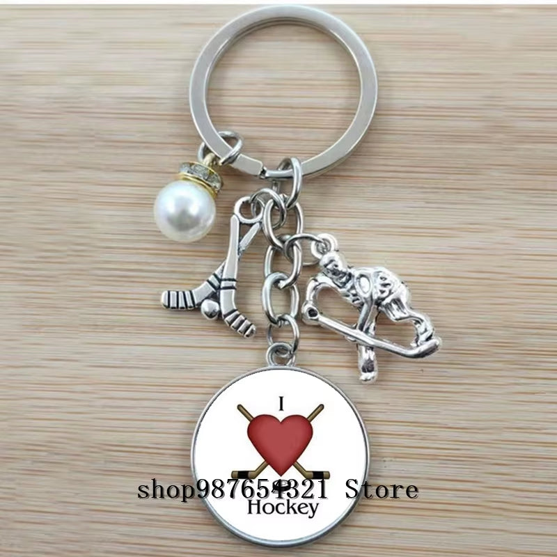 Fashion Ice Hockey Keychain Cross Hockey Stick Key Chain Elegant Leisure Sports Hockey Fans Gift