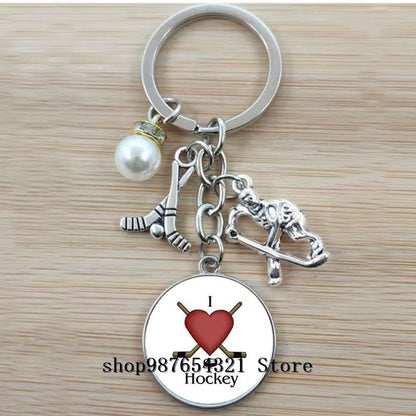 Fashion Ice Hockey Keychain Cross Hockey Stick Key Chain Elegant Leisure Sports Hockey Fans Gift