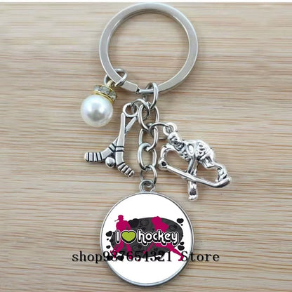 Fashion Ice Hockey Keychain Cross Hockey Stick Key Chain Elegant Leisure Sports Hockey Fans Gift