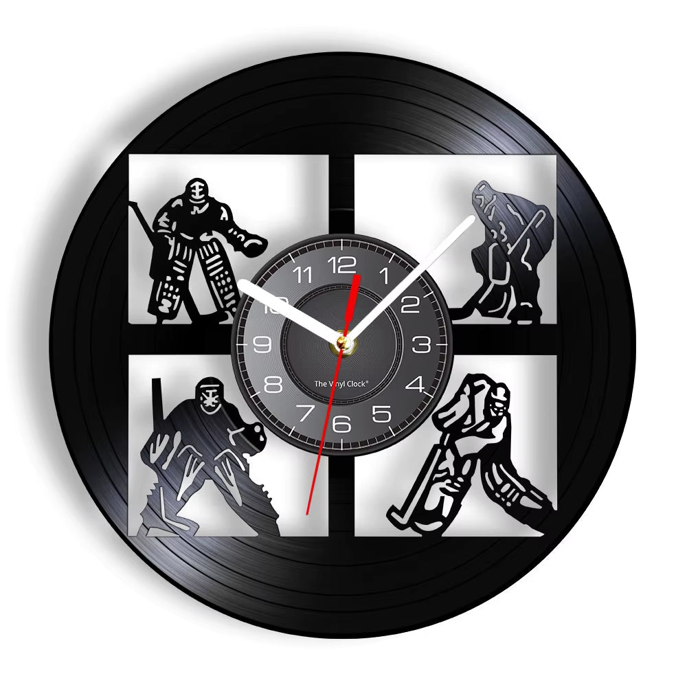 Hockey Man Cave Wall Decor Clock Watch Hockey Club Team Logo Hockey Sticks and Puck Vinyl Record Wall Clock Hockey Fans Gift