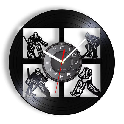 Hockey Man Cave Wall Decor Clock Watch Hockey Club Team Logo Hockey Sticks and Puck Vinyl Record Wall Clock Hockey Fans Gift