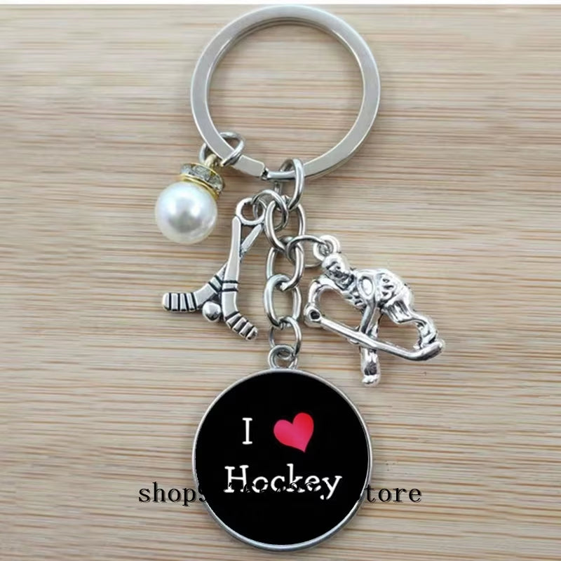 Fashion Ice Hockey Keychain Cross Hockey Stick Key Chain Elegant Leisure Sports Hockey Fans Gift