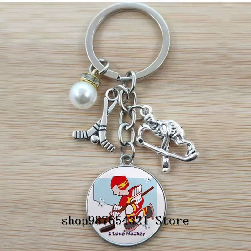 Fashion Ice Hockey Keychain Cross Hockey Stick Key Chain Elegant Leisure Sports Hockey Fans Gift
